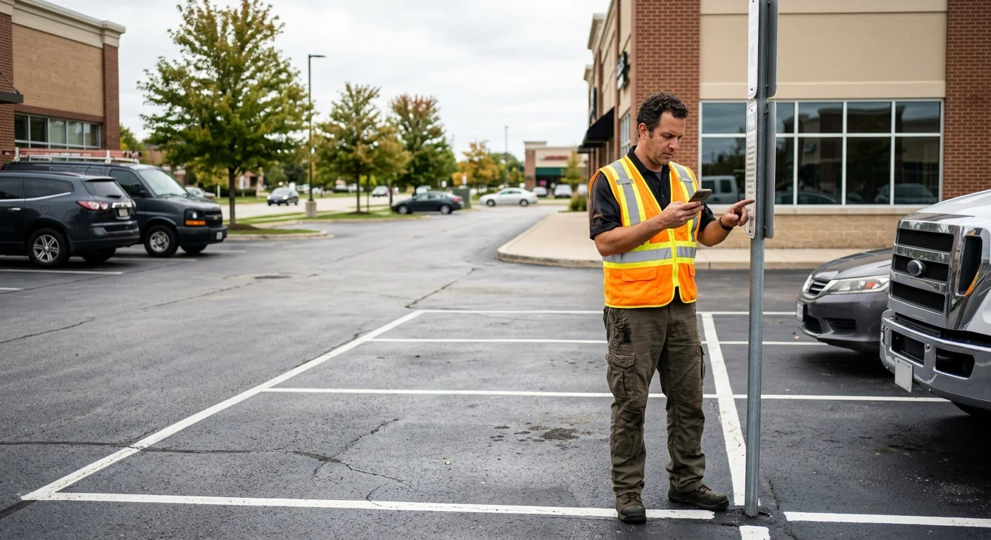 Driver checking an empty parking space in a Naperville commercial lot